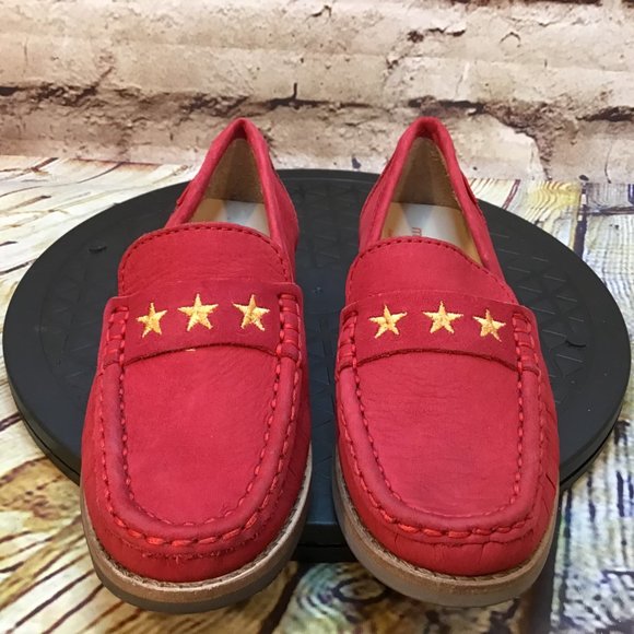 Marc Joseph Kids Leather Gold Star Royal Red Moc Toe Dress Loafers Size 10.5 - Picture 2 of 8